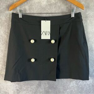 New Zara Mini Skirt Women XL Black Pearl Buttons Designer Preppy Elegant $50